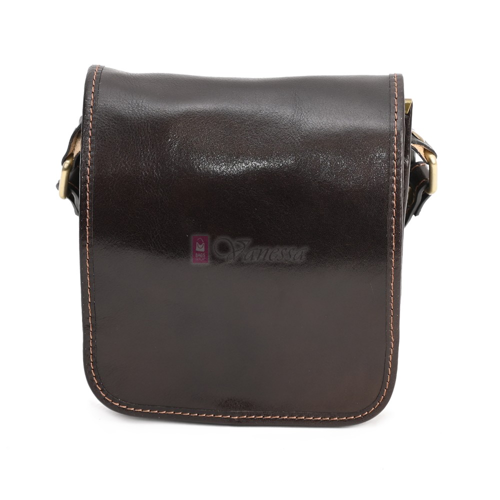 Малка мъжка чанта от естествена кожа, в тъмнокафяв цвят. Код: EKM-3