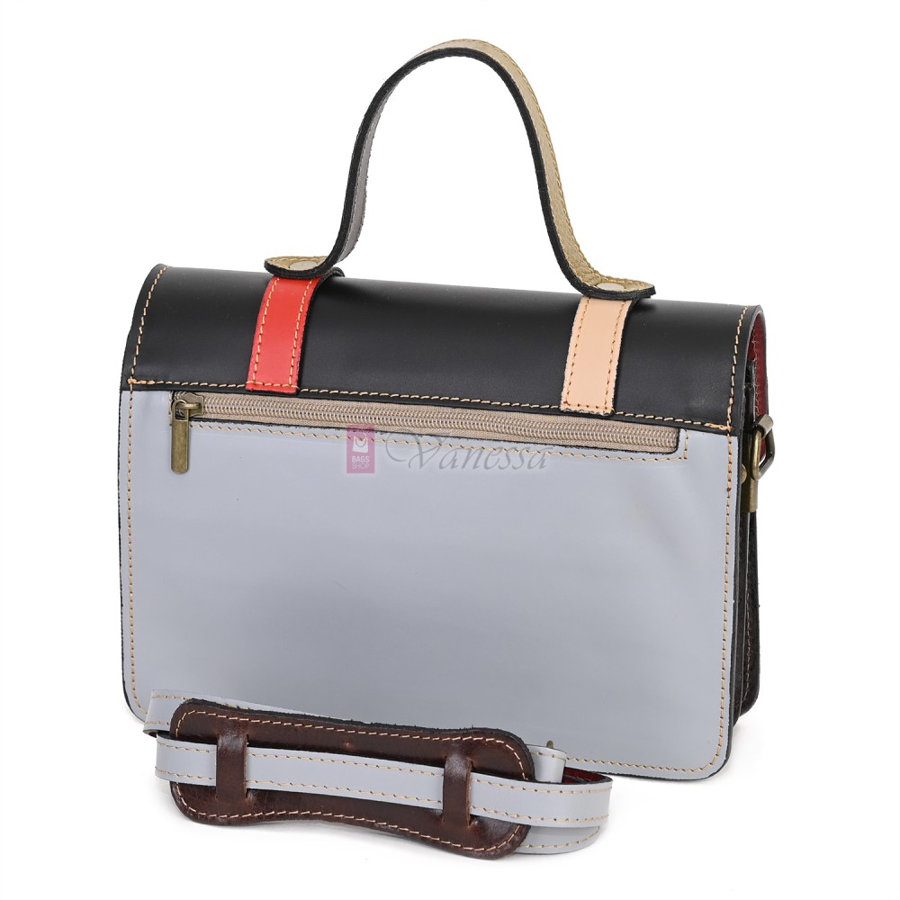  Дамска чанта от естествена кожа на парчета, в тъмни шарени цветове. Код: P009-1