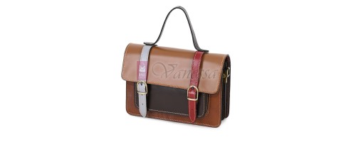  Дамска чанта от естествена кожа на парчета, в тъмни шарени цветове. Код: P009-2