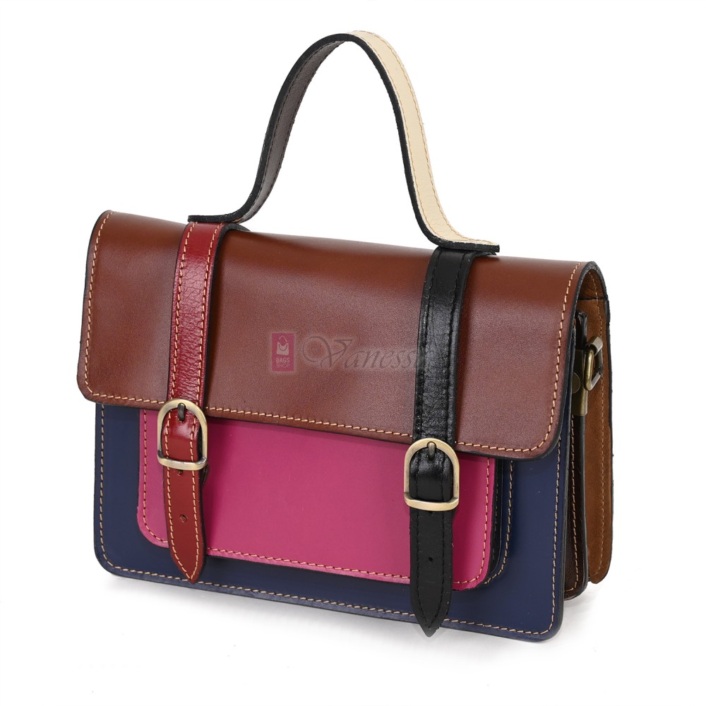  Дамска чанта от естествена кожа на парчета, в тъмни шарени цветове. Код: P009-3