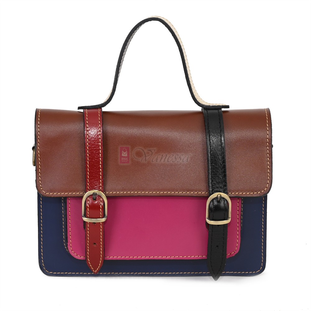  Дамска чанта от естествена кожа на парчета, в тъмни шарени цветове. Код: P009-3