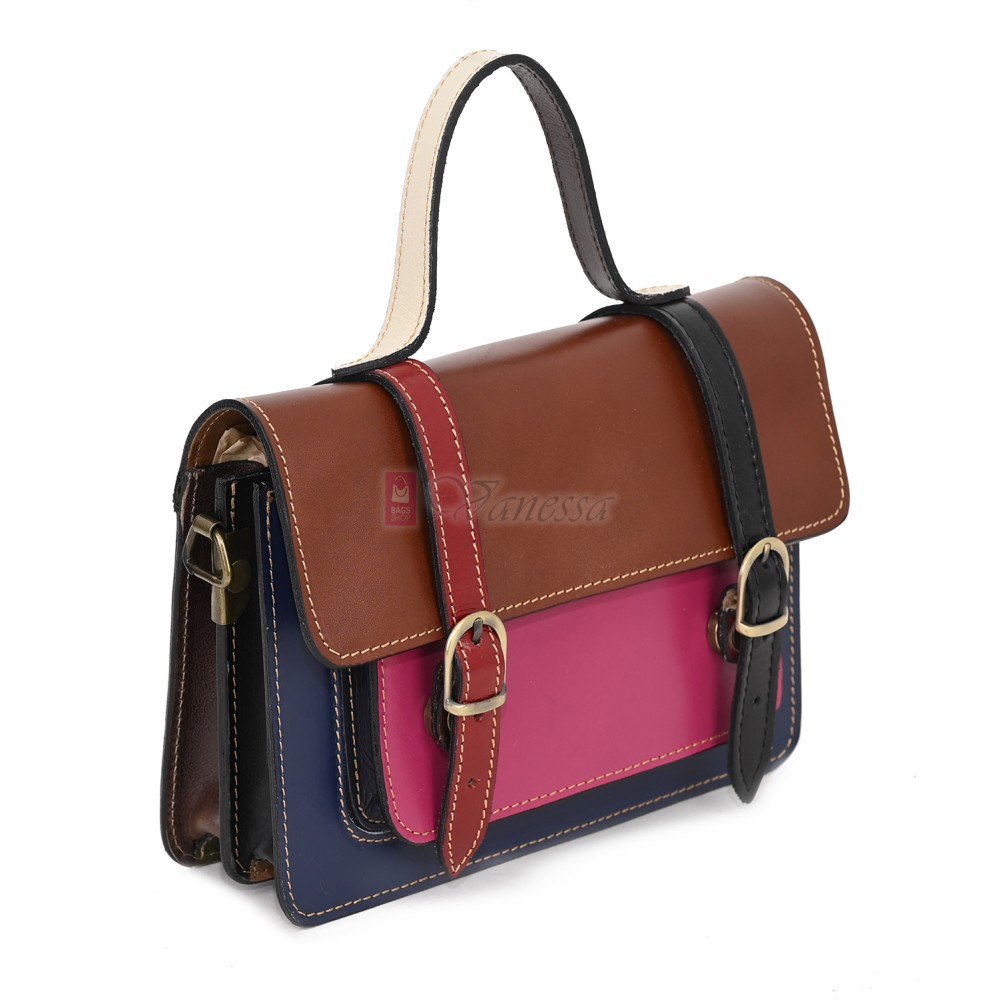  Дамска чанта от естествена кожа на парчета, в тъмни шарени цветове. Код: P009-3