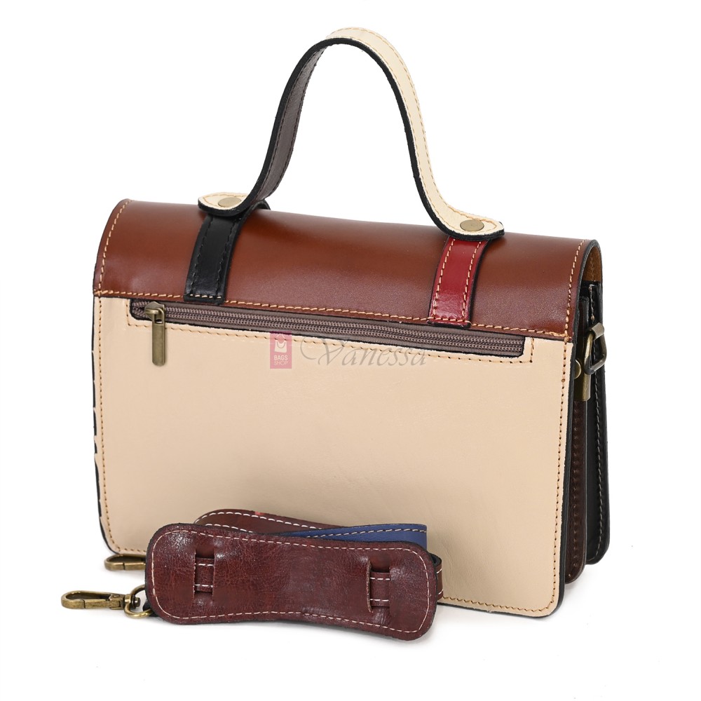  Дамска чанта от естествена кожа на парчета, в тъмни шарени цветове. Код: P009-3