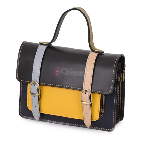  Дамска чанта от естествена кожа на парчета, в тъмни шарени цветове. Код: P009-4