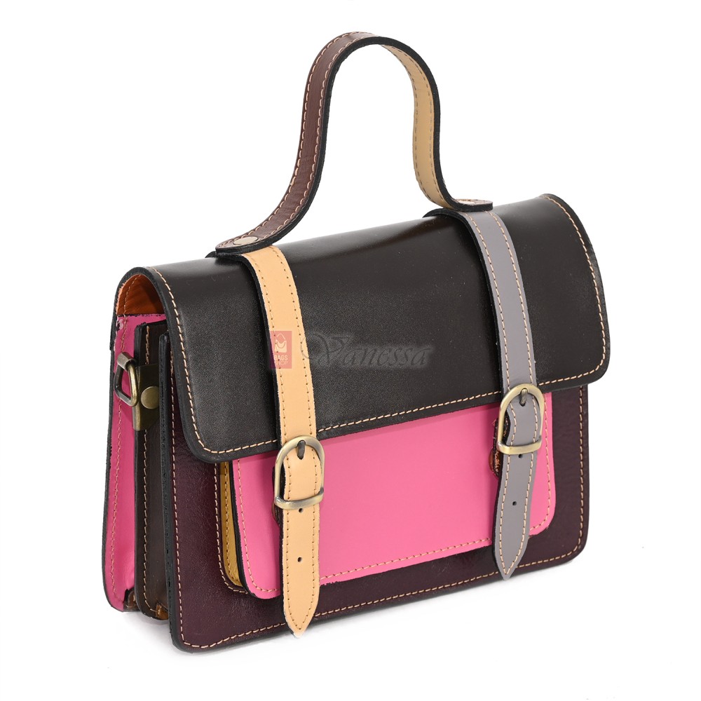  Дамска чанта от естествена кожа на парчета, в тъмни шарени цветове. Код: P009-5