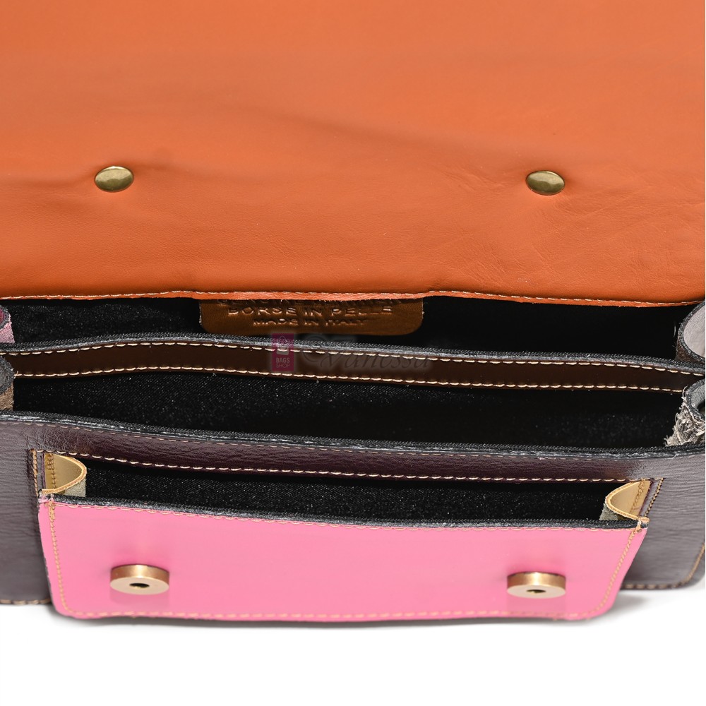  Дамска чанта от естествена кожа на парчета, в тъмни шарени цветове. Код: P009-5