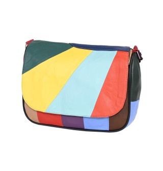 Дамска чанта от естествена кожа направена от парчета в светли шарени цветове. Код: P004