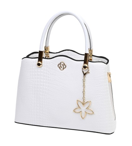 Дамска чанта от висококачествена релефна еко кожа в бял цвят Код: T05C