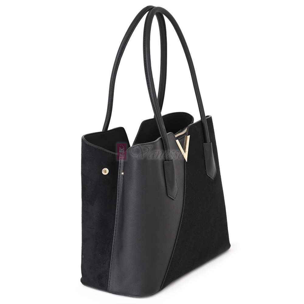 Елегантна дамска чанта от висококачествена еко кожа в черен цвят. Код: T44V