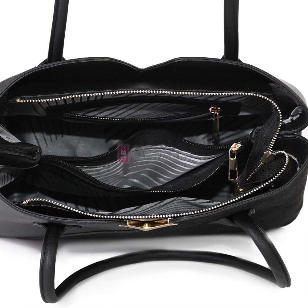 Елегантна дамска чанта от висококачествена еко кожа в черен цвят. Код: T44V-1