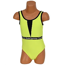 Детски цял бански в неоново-жълт цвят. Модел: 9201