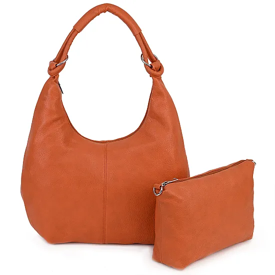 Голяма дамска чанта от еко кожа в оранжев цвят. Код: 146-2 - 146-2-9