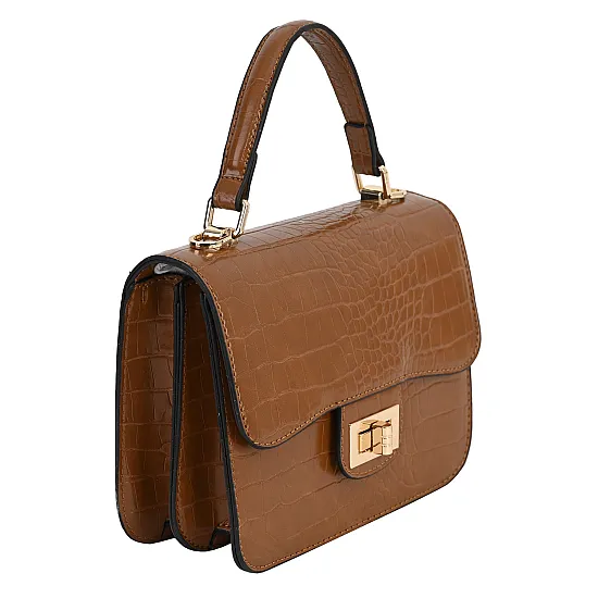 Малка дамска чанта от релефна еко кожа в кафяв цвят. Код: 1560-903 - 1560-903-6