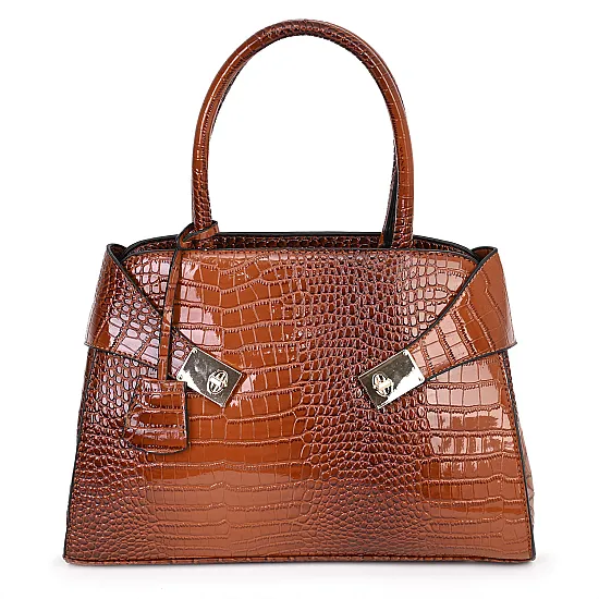 Елегантна дамска чанта, от релефна екологична кожа, в светлокафяв цвят. Модел: 2556 - 2556-3