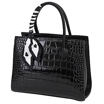 Eлегантна дамска чанта от релефна еко кожа в черен цвят Код: 939 - 1020-2