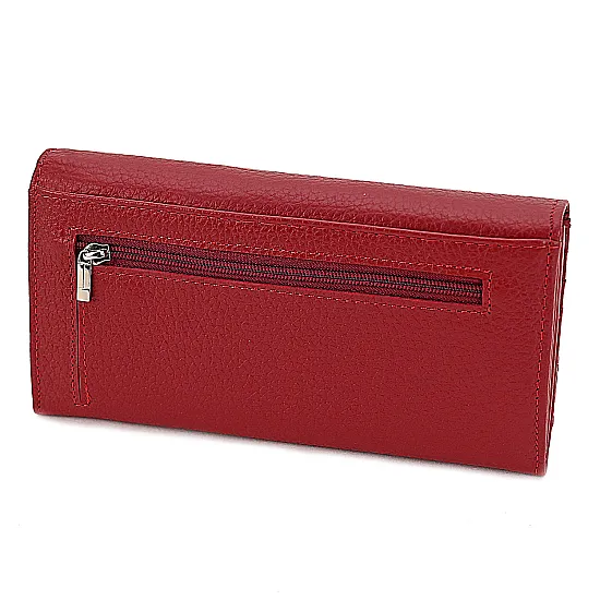 Голямо дамско портмоне от естествена кожа в червен цвят. КОД: 515-H09